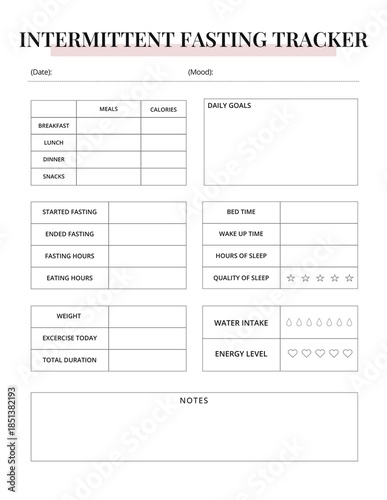 Intermittent Fasting Tracker Printable | Fasting Log & Meal Timing Planner | Health & Wellness Tracker Template