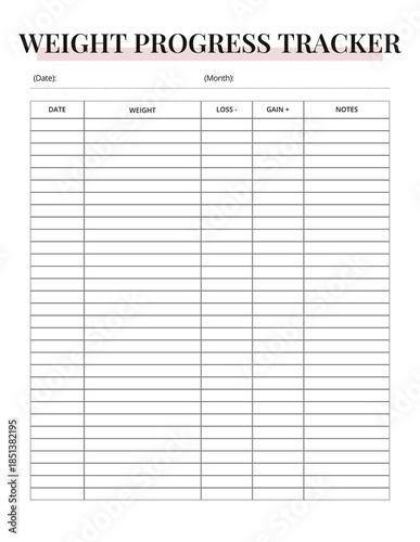 Weight Progress Tracker Printable | Body Measurement & Fitness Log | Health & Wellness Tracker Template
