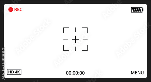 Digital Camera Viewfinder Recording Screen Overlay with REC Indicator Battery Status Focus Frame and HD 4K Video Interface for Cinematography and Photography