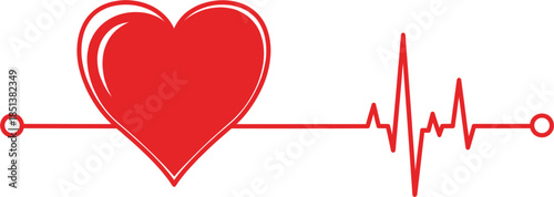 Vibrant red solid heart icon with integrated heartbeat rhythm pulse line for cardiology services, life insurance marketing, and medical diagnostic technology branding.