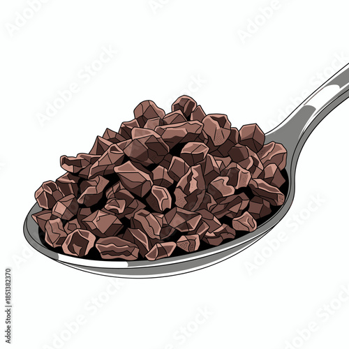Silver Spoon Heaped with Instant Coffee Granules or Chocolate Chips, Isolated Vector Illustration