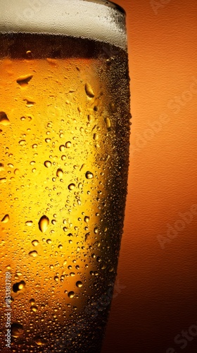 pub. A glass of golden beer with droplets, showcasing refreshing appeal in a clean studio setting. bar promotions, beverage menus, designed for food & beverage menus and cafe branding.

