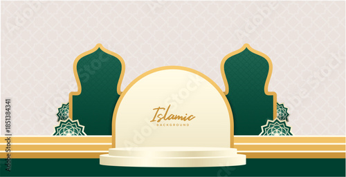 Islamic Banner with Dome Arch Mosque Decoration Podium Background Template