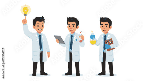 Three scientists in lab coats engaged in research and innovation