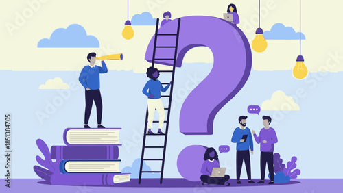 People seeking answers and knowledge in a creative workspace