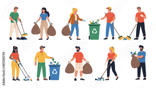 Diverse group of people actively participating in community clean-up