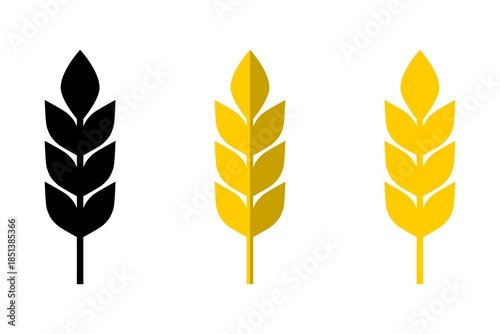 Stylized Wheat Ear Bakery Food Harvest Symbol Icon Set. Vector Image.