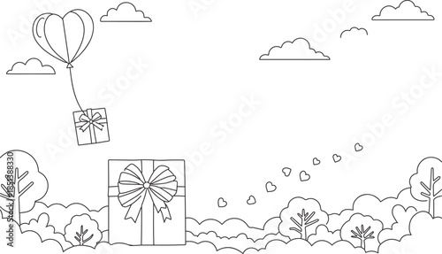 Vintage hand drawn vector illustration set featuring a house and apple tree farm sketch with a floral ornament border and retro design elements for a wedding invitation card