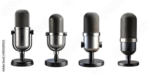 Microphone vintage style front view isolated on transparent background