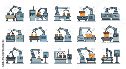 Industrial Robots Performing Various Tasks.