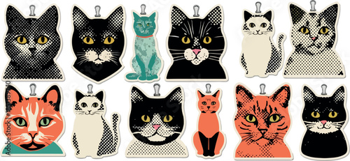 Set of funny black and white cat illustrations