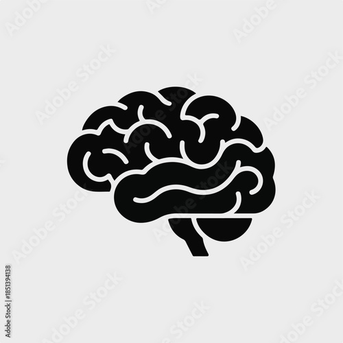 Minimalist Brain Icon – Flat Black Vector Illustration
