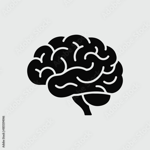 Minimalist Brain Icon – Flat Black Vector Illustration
