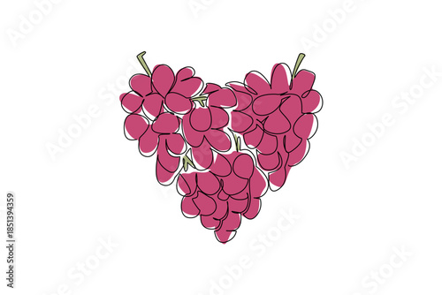 Single line drawing of grapes shaped like a heart symbolizes health concept and food concept for World Food Safety Day, promoting nutrition awareness with artistic minimal vector style.