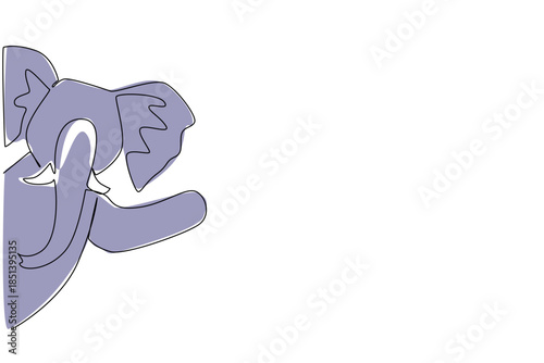 Elephant created in continuous line drawing style, waving its trunk and leg behind a wall. This nature concept artwork represents World Elephant Day, symbolizing strength and conservation efforts.