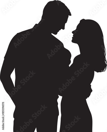 A striking silhouette depicts a couple intimately connected facing each other in a tender and emotionally charged moment of affection and