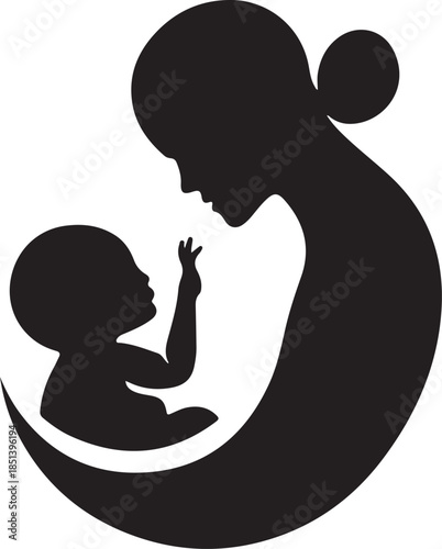 A tender silhouette of a mother lovingly cradling and embracing her newborn baby in a peaceful protective gesture high quality