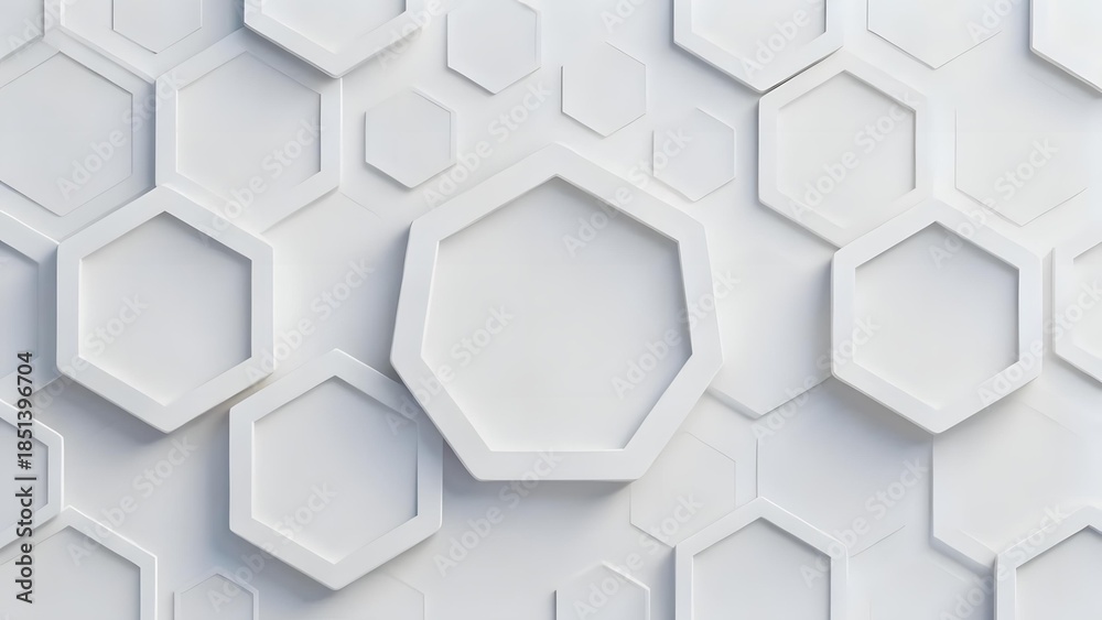 Fototapeta premium Abstract white hexagonal geometric pattern with 3D depth and modern design