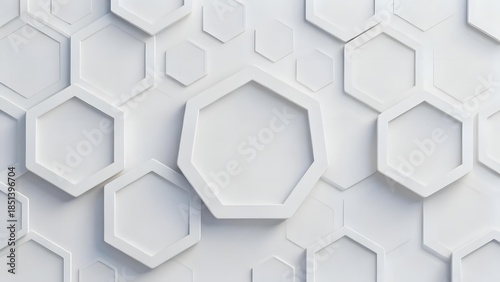 Abstract white hexagonal geometric pattern with 3D depth and modern design