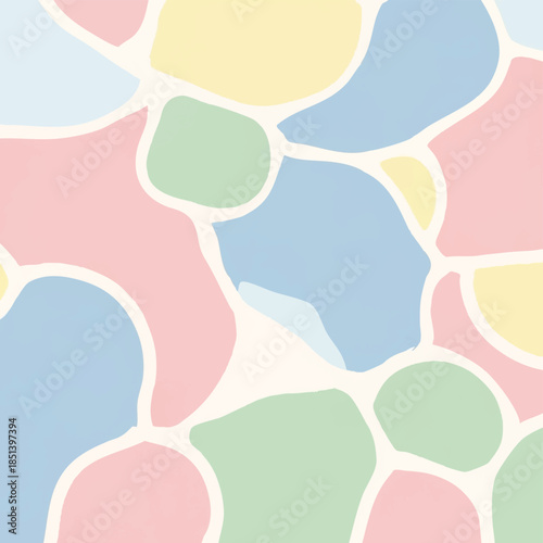 Abstract pastel mosaic pattern with organic shapes and a soft, delicate color palette