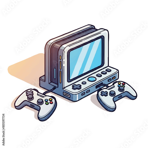 Retro gaming console with two controllers for multiplayer fun and nostalgic entertainment experiences