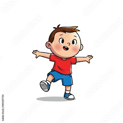 Joyful child with open arms and a big smile, embodying pure happiness and energetic movement