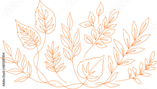 One continuous line leaf. Linear plants. Hand drawing leaves. Vector 10 Eps.
