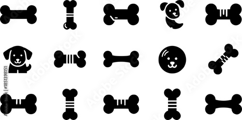 Set of bone vector icons. Dog bone. Puppy nutrition. Vector 10 Eps.
