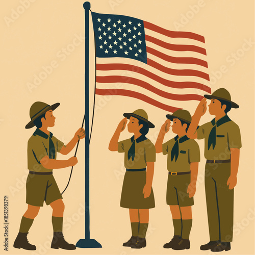 Scouts Raising Flag Flat Ceremony

