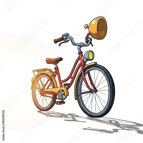 Vintage red and yellow bicycle with a front basket, ready for a leisurely ride