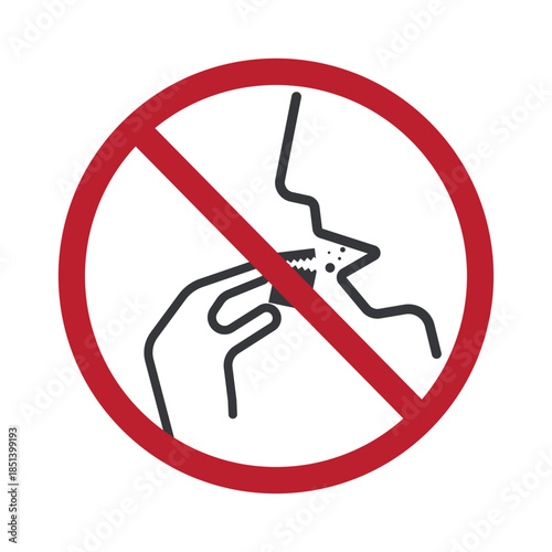 Isolated outline prohibition sign face eating from opened package, representing prohibition of consuming items like silica gel or desiccant.