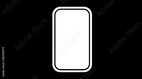 Minimalist white vertical rounded rectangle outline on black, generic mobile device screen or interface frame icon