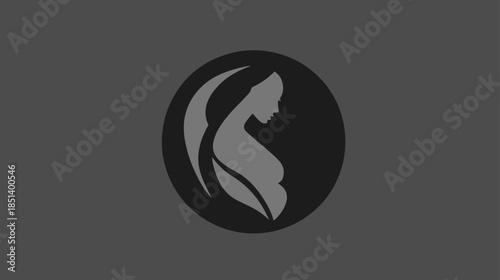 Elegant monochrome silhouette of a woman's profile in a circular frame, symbolizing beauty, femininity, and natural grace.