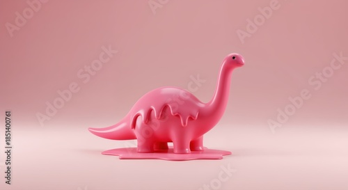 Melted Dinosaur Wonder: A whimsical, pink dinosaur figurine appears to be melting into its environment. Showcasing the playful juxtaposition of prehistoric wonder with contemporary design