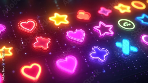 Neon icons glow on a dark background