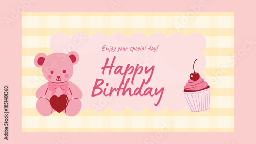 Pink and Cream Playful Birthday Wishing Card
