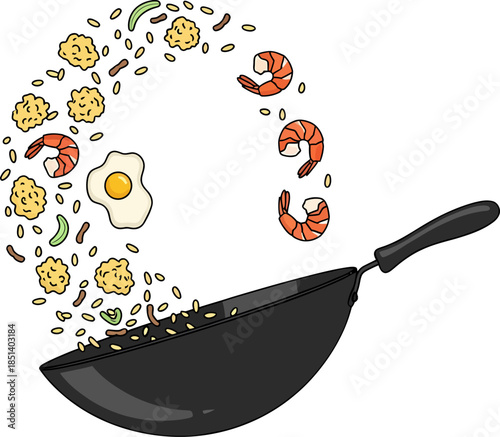 Food Ingredients Being Cooked in Wok.