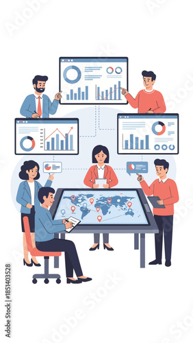 Team Discussing Business Data and Charts.