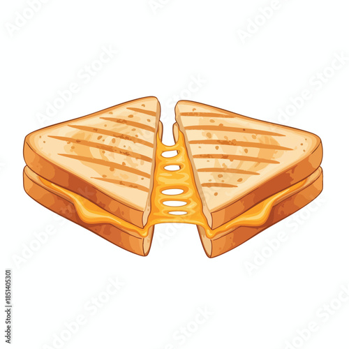 Grilled cheese sandwich, cut open with melted cheese overflowing