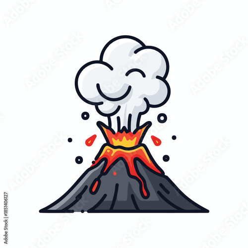 An erupting volcano illustration with smoke, lava, and dark tones