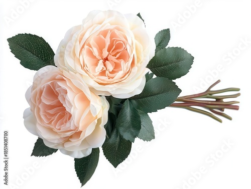 Ivory garden roses with soft greenery, isolated for a classic and elegant wedding aesthetic