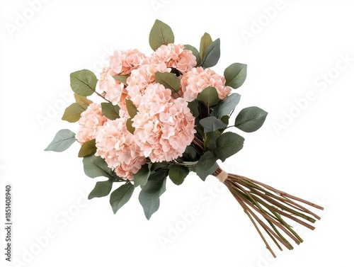 Pale pink hydrangeas with blush roses, isolated for a charming and romantic wedding floral design