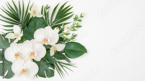 Isolated bouquet of white orchids and greenery, elegantly arranged for a charming wedding aesthetic