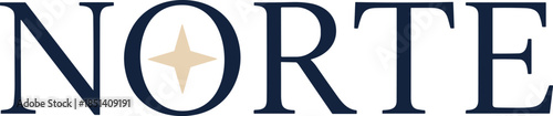 Elegant minimalist typographic logo featuring the word NORTE in dark blue serif font with a gold star icon in the letter O