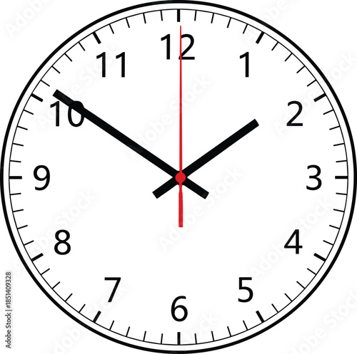 Minimalist illustration of a classic analog wall clock with black numbers and hands showing time on a white background