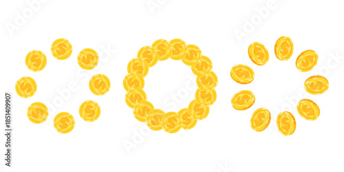 Dollar coin frame set arranged in circular designs, presented on a white background. Elegant vector collection for financial, currency, and premium branding projects.