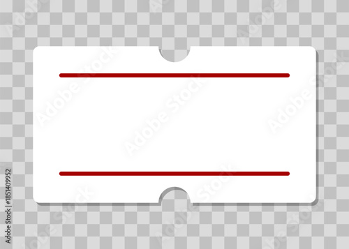 Self-adhesive white paper price tag with two red stripes icon. Blank price label sticker for expiration date or cost. Flat style vector illustration isolated on white. Retail and pharmacy symbol.