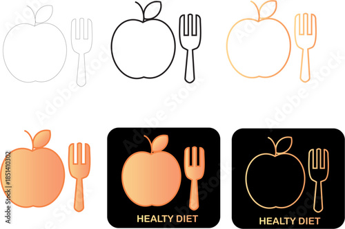 Minimalist icons depicting an apple and fork, ideal for health and wellness themes