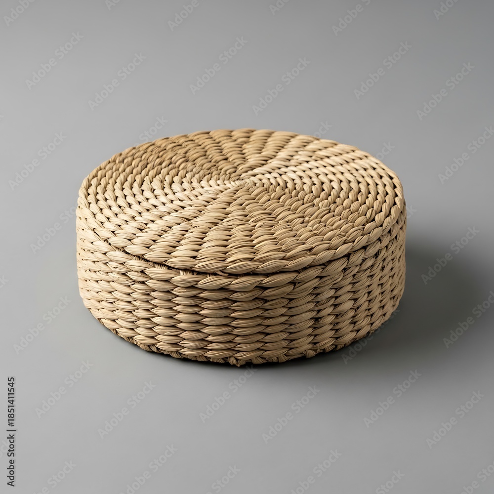Fototapeta premium Woven circular box with lid, handcrafted storage container presentation