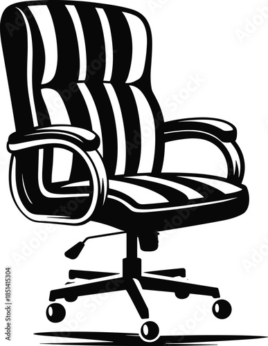 Modern black office chair vector illustration, ergonomic swivel executive seat design, comfortable business furniture for workspace interior, home office, and corporate setup